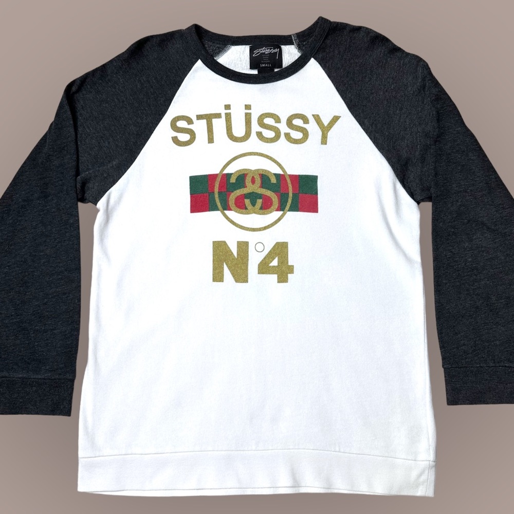Stussy Black and White Raglan Sweatshirt